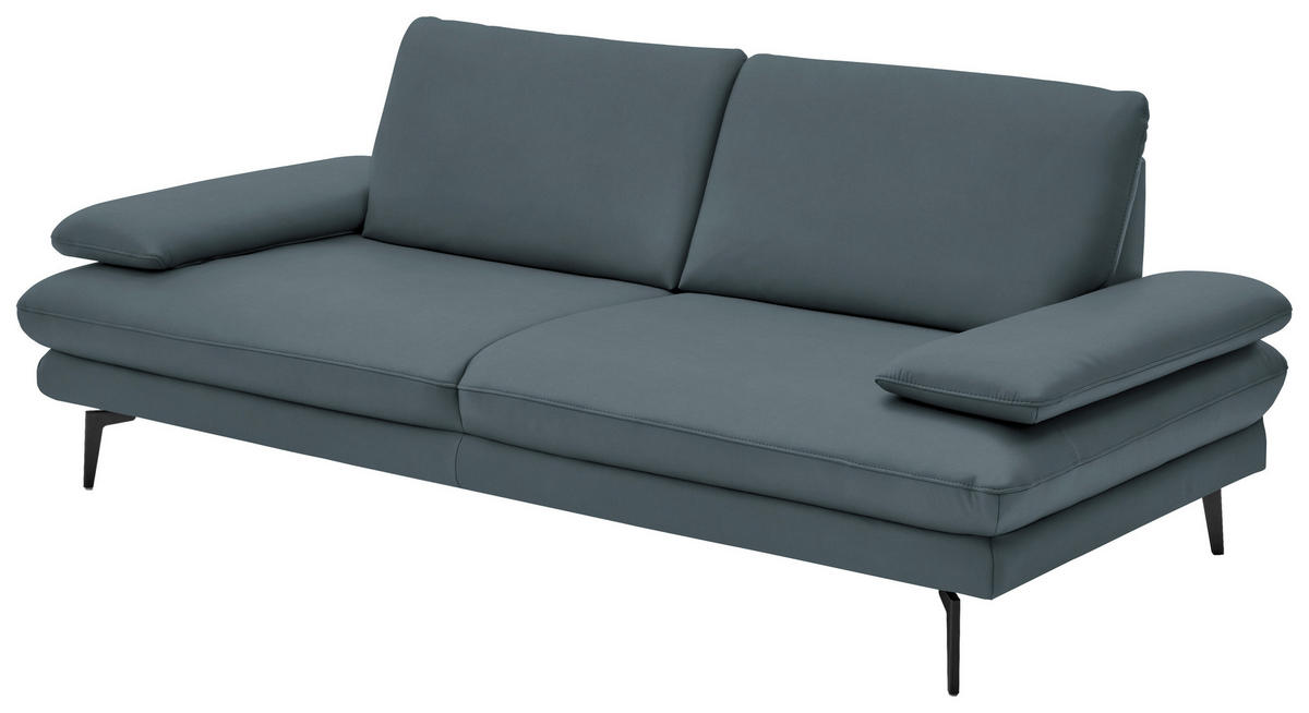 3-SITZER-SOFA in Echtleder Grau  - Schwarz/Grau, Design, Leder/Metall (222/86/104cm) - Dieter Knoll