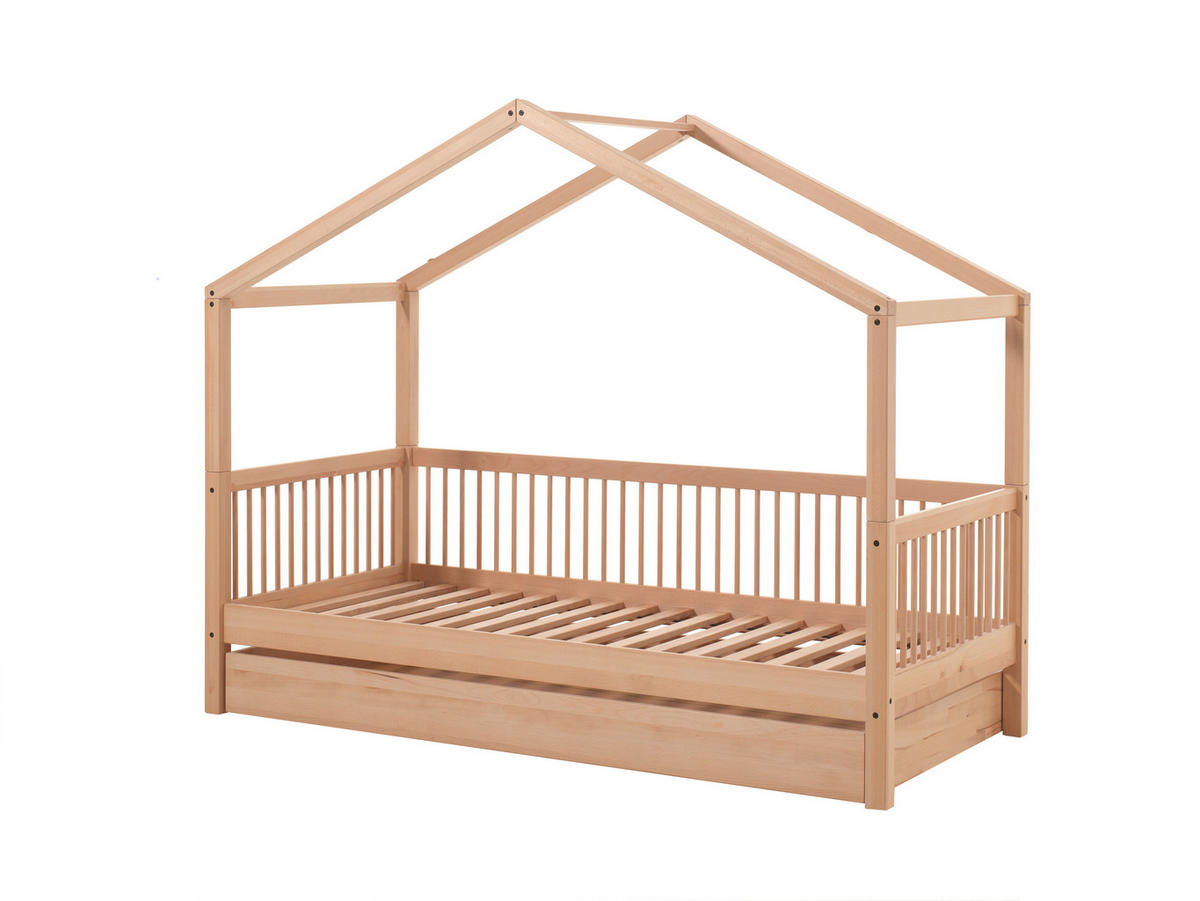 HAUSBETT 90/200 cm,  in Buchefarben, Rollrost, Bettschublade  - Buchefarben/Naturfarben, MODERN, Holz (90/200cm) - Vipack