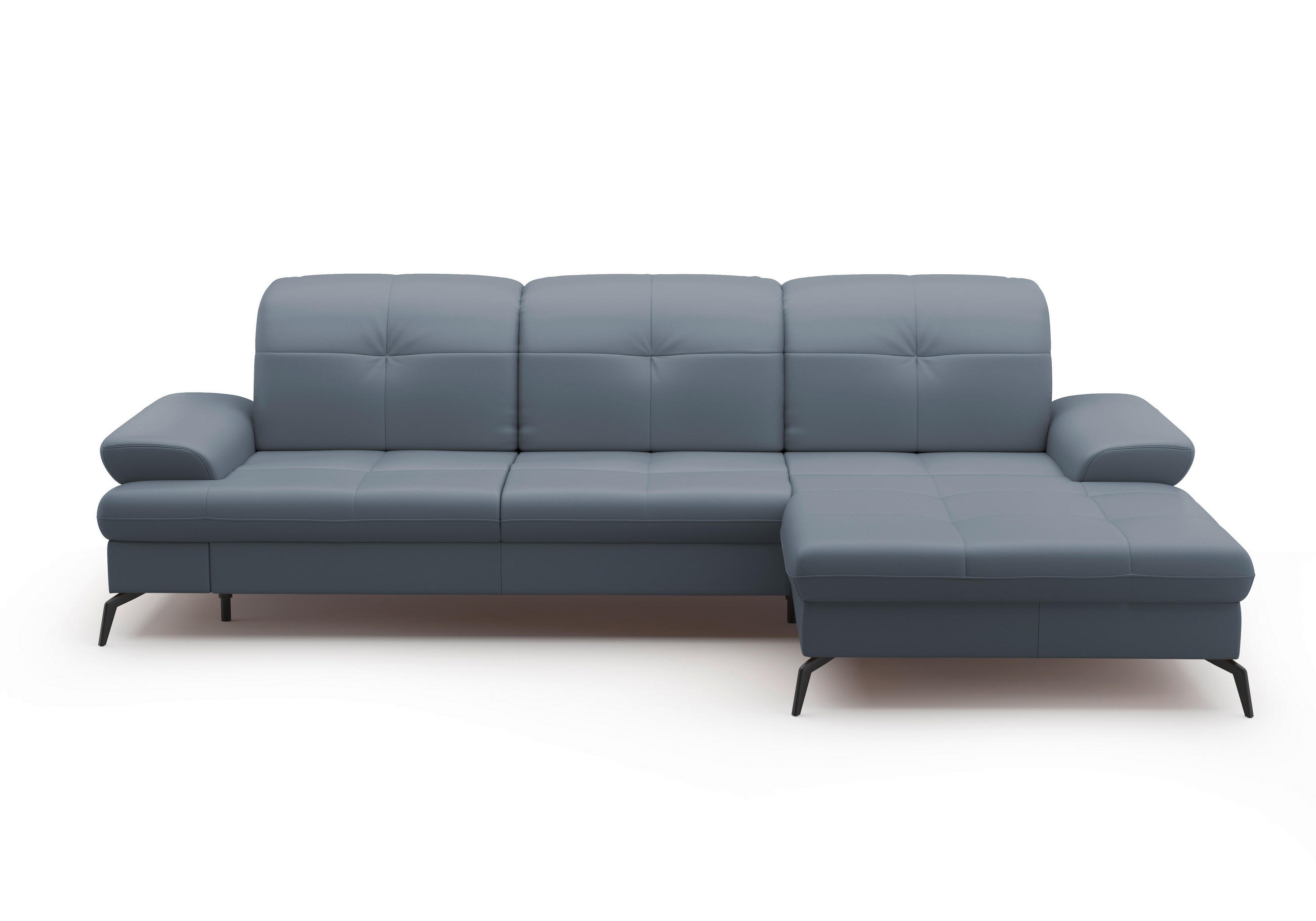 ECKSOFA in Echtleder Graublau - Graublau/Schwarz, Konventionell, Leder/Metall (279/185cm) - Sit & More