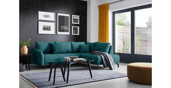 ECKSOFA in Webstoff Petrol  - Petrol/Schwarz, Design, Textil/Metall (250/191cm) - Carryhome