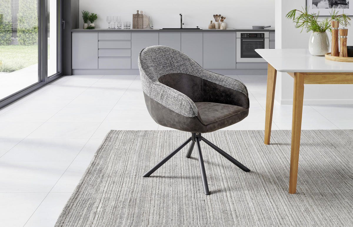 ARMLEHNSTUHL  in Eisen Lederlook, Webstoff  - Schwarz/Grau, MODERN, Holz/Textil (62/60/85cm) - MID.YOU