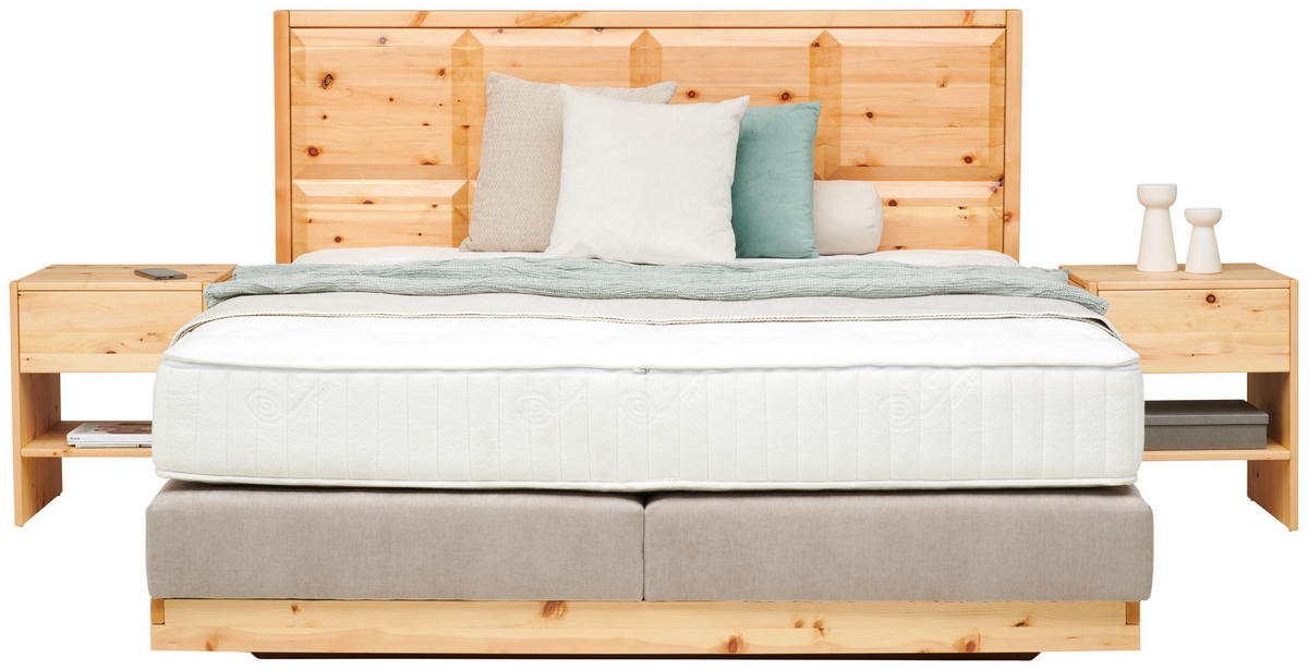 BOXSPRINGBETT 160/200 cm  in Zirbelkieferfarben, Greige  - Greige/Zirbelkieferfarben, Natur, Holz/Textil (160/200cm) - Valnatura