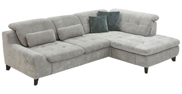 ECKSOFA in Chenille Blau, Grau  - Blau/Schwarz, KONVENTIONELL, Textil/Metall (281/200cm) - Carryhome