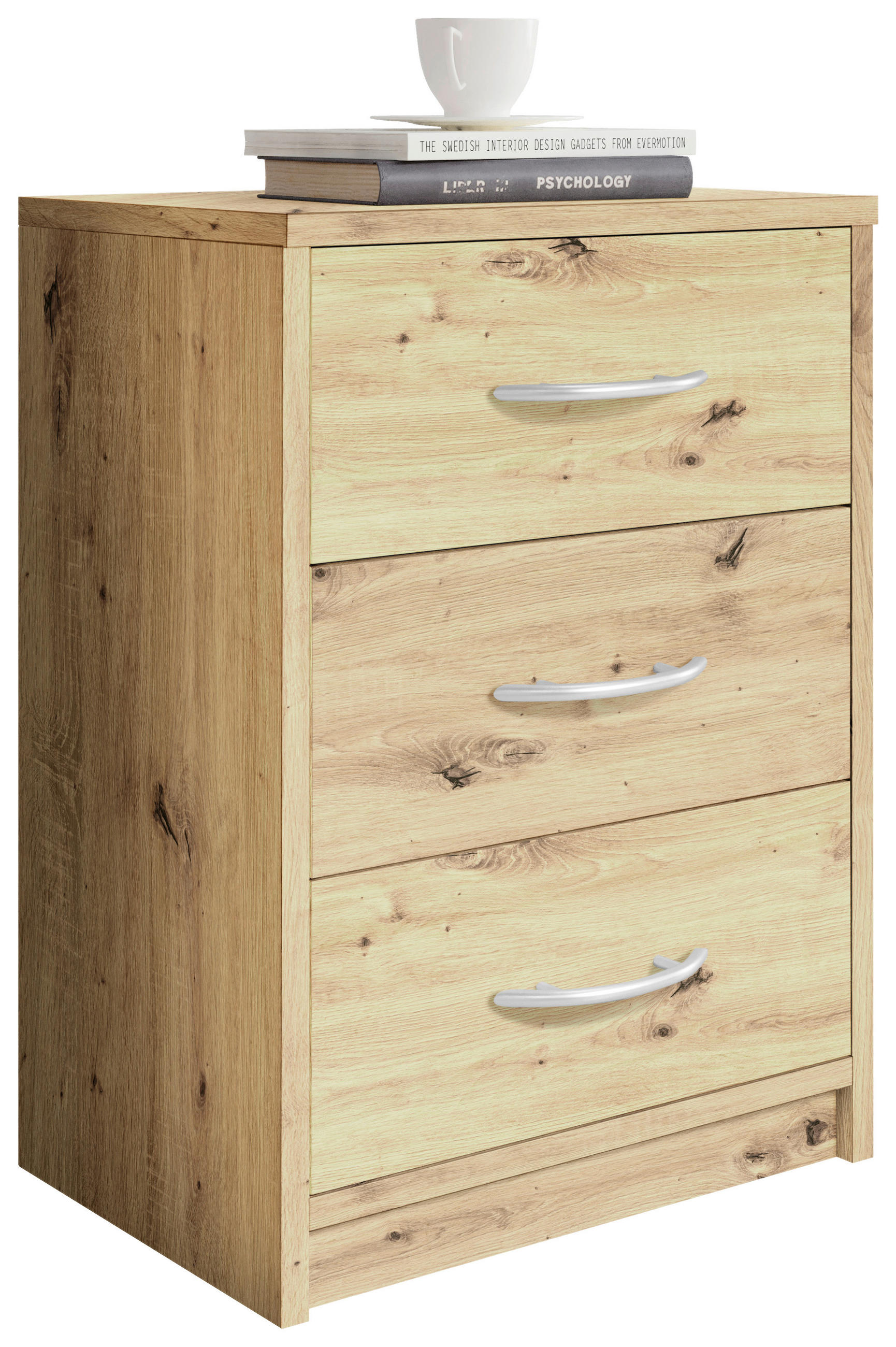 NOČNÝ STOLÍK, farba duba, 38,5/54/28,2 cm - čierna/sivá, Basics, kompozitné drevo/plast (38,5/54/28,2cm) - Carryhome