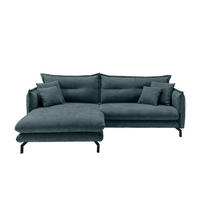 ECKSOFA in Velours Blau  - Blau/Schwarz, Design, Textil/Metall (180/255cm) - Livetastic