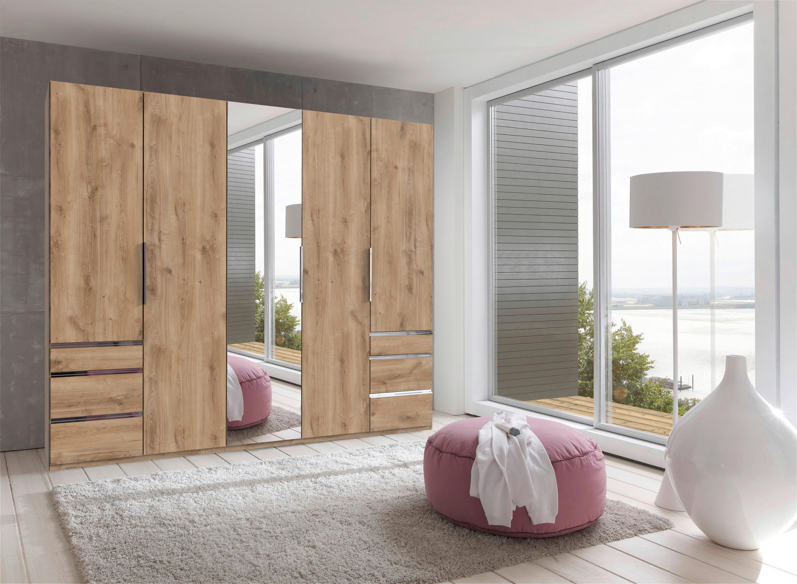 DREHTÜRENSCHRANK in Silberfarben, Eichefarben  - Chromfarben/Eichefarben, Modern, Glas/Holzwerkstoff (250/216/58cm) - MID.YOU