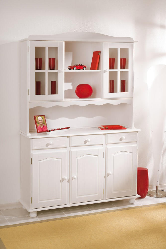 PRÍBORNÍK S VITRÍNOU, borovica, biela, 130/198/43 cm - biela, Lifestyle, drevo (130/198/43cm) - MID.YOU