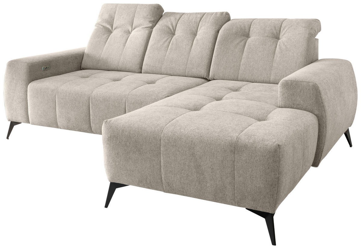 ECKSOFA in Chenille Beige  258/180 cm  - Beige/Schwarz, MODERN, Textil/Metall (258/180cm) - Livetastic