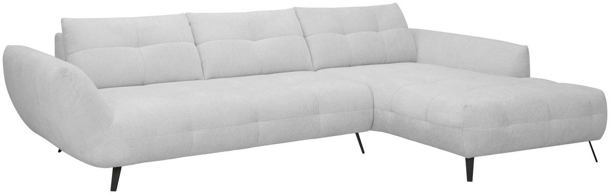 ECKSOFA Silberfarben Chenille Armlehnenkissen, Rücken echt, Sitztiefenverstellung  - Silberfarben/Schwarz, KONVENTIONELL, Textil/Metall (313/215cm) - Hom`in