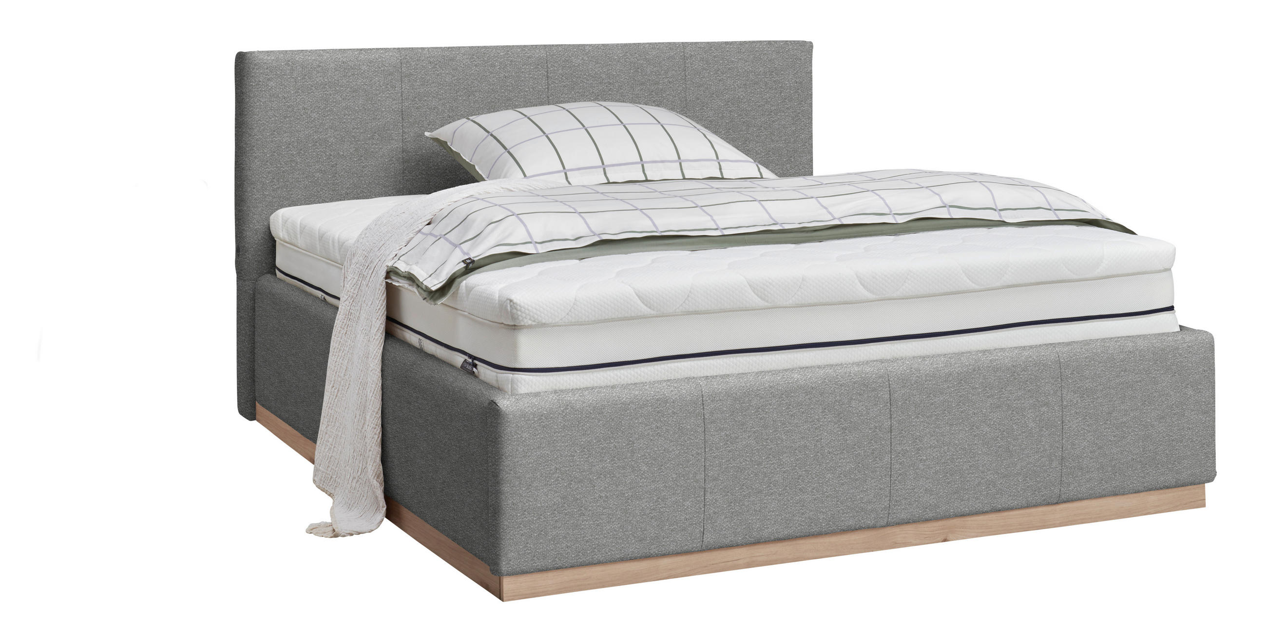 POLSTERBETT 180/200 cm,  in Grau, Beleuchtung, Lattenrost, Bettkasten,  - Birkefarben/Grau, Design, Holz/Holzwerkstoff (180/200cm) - Lomoco