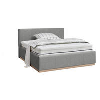 POLSTERBETT 180/200 cm,  in Grau, Beleuchtung, Lattenrost, Bettkasten,  - Birkefarben/Grau, Design, Holz/Holzwerkstoff (180/200cm) - Lomoco