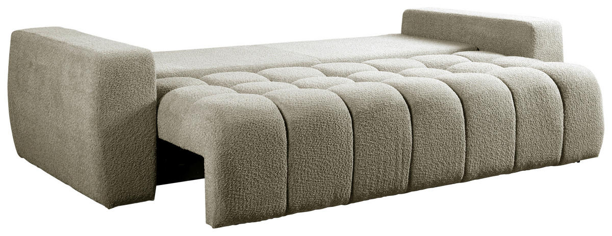 SCHLAFSOFA  mit Liegefunktion, Schlafen auf Sitzhöhe Struktur, Bouclé Taupe  - Taupe/Schwarz, Basics, Kunststoff/Textil (250/86/140cm) - Livetastic