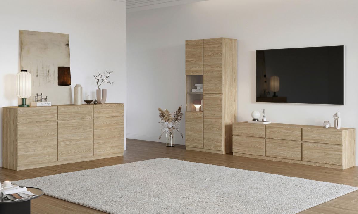 VITRINE  in Eichefarben  - Eichefarben, Design, Glas/Holzwerkstoff (79,4/187,5/40cm) - MID.YOU