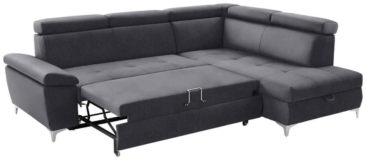 ECKSOFA Dunkelgrau, Grau Samt  - Chromfarben/Dunkelgrau, KONVENTIONELL, Textil/Metall (271/206cm) - Carryhome