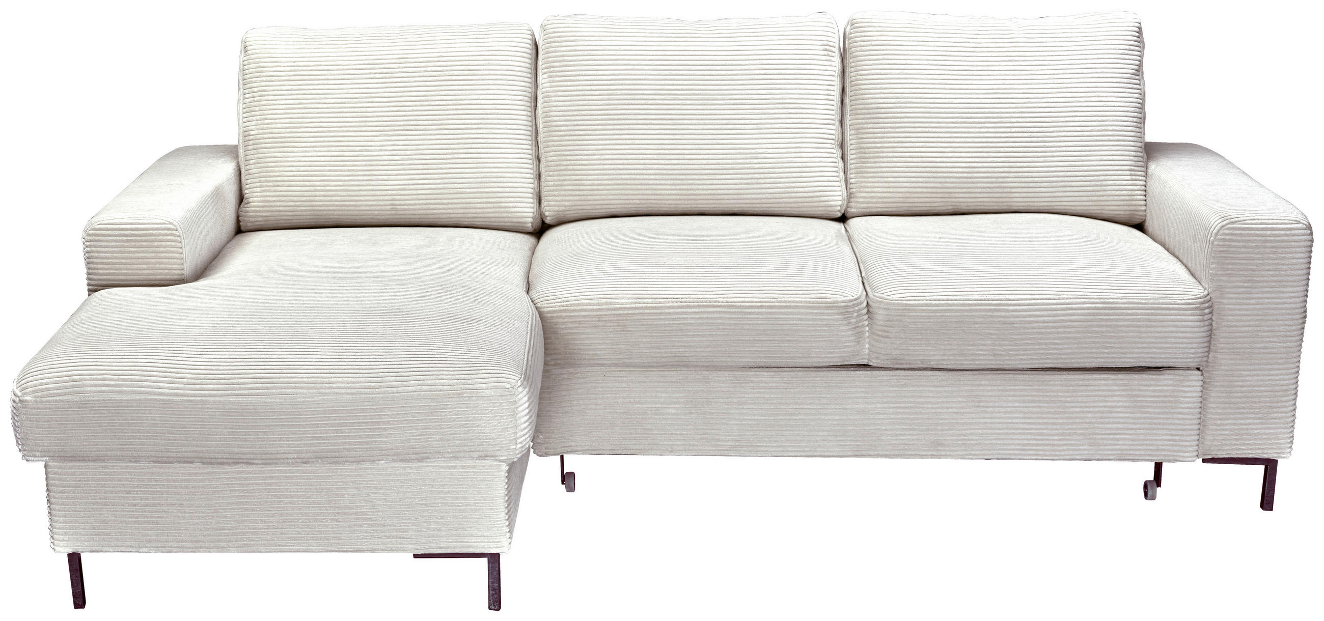 ECKSOFA Naturfarben Cord Rückenkissen, Bettkasten, Schlaffunktion, Rücken echt, Liegefläche im Originalstoff  - Schwarz/Naturfarben, KONVENTIONELL, Textil/Metall (150/240cm) - Carryhome