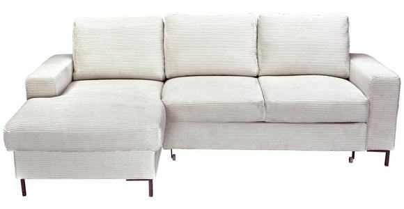 ECKSOFA Naturfarben Cord Rückenkissen, Bettkasten, Schlaffunktion, Rücken echt, Liegefläche im Originalstoff  - Schwarz/Naturfarben, KONVENTIONELL, Textil/Metall (150/240cm) - Carryhome