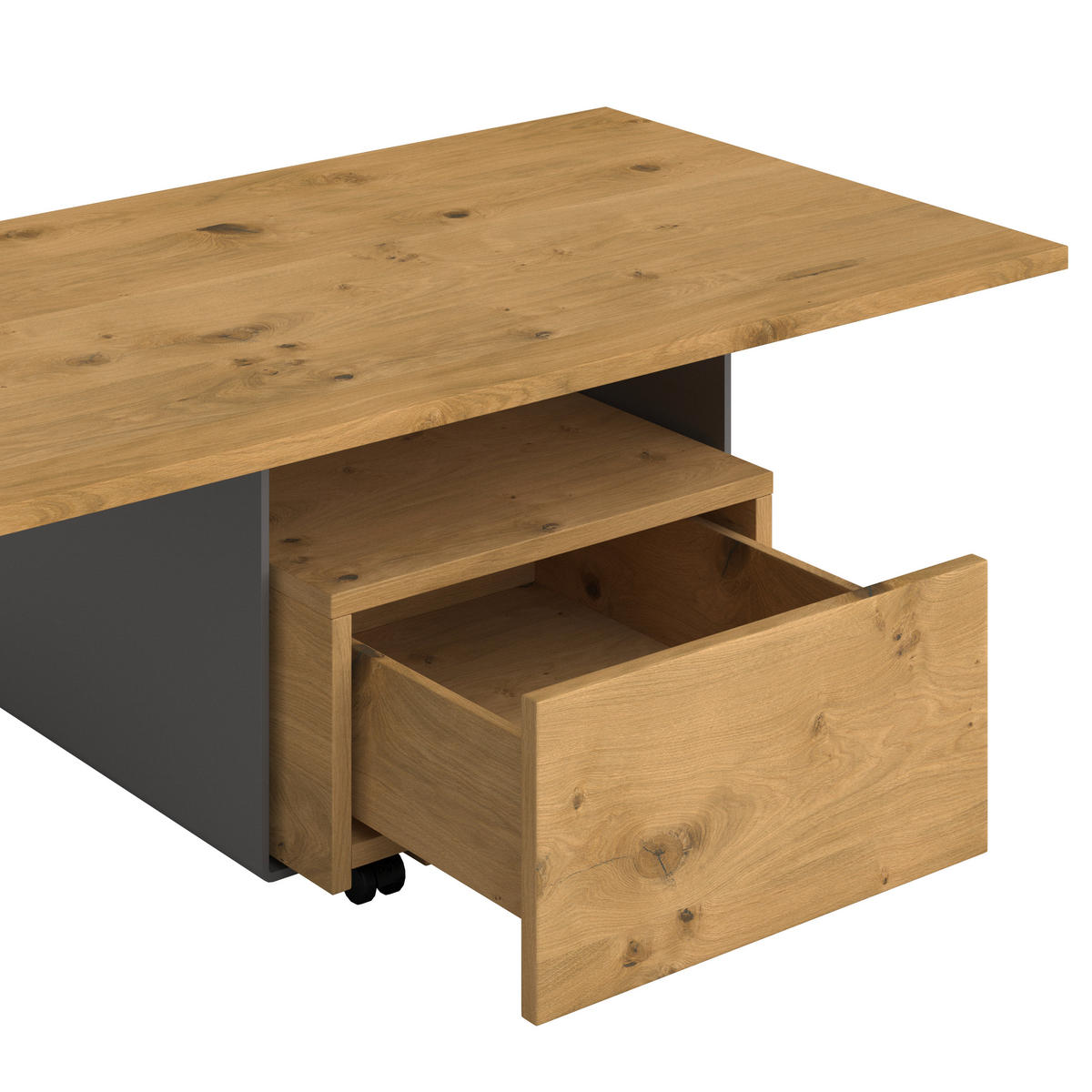 COUCHTISCH Wildeiche furniert, massiv 115/70/43 cm rechteckig Anthrazit, Eichefarben  - Eichefarben/Anthrazit, Natur, Holz/Metall (115/70/43cm) - Voglauer