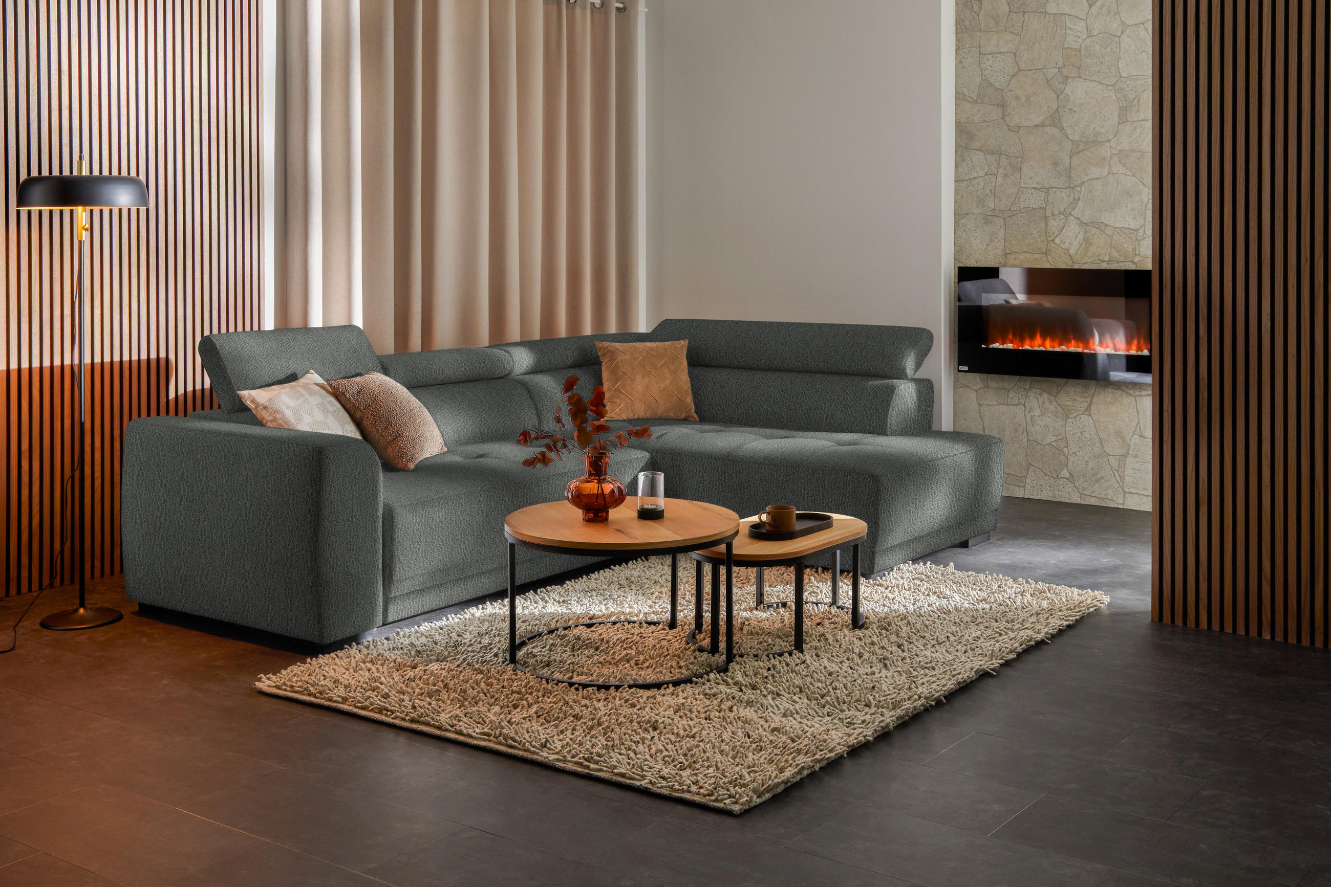 ECKSOFA in Struktur Grau  - Schwarz/Grau, Design, Kunststoff/Textil (284/205cm) - MID.YOU