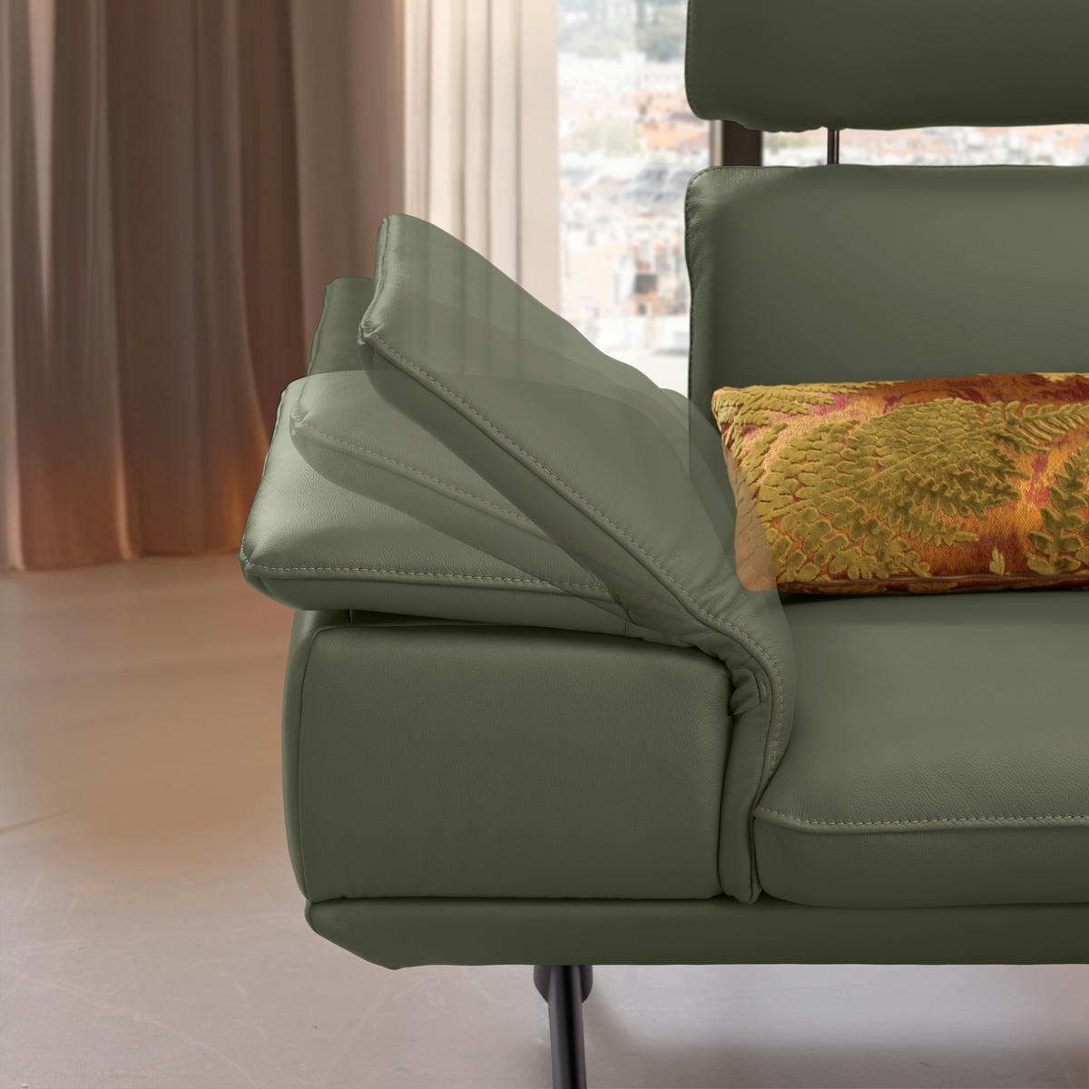 ECKSOFA in Echtleder Grün  239/150 cm  - Beige/Schwarz, Design, Leder/Metall (239/150cm) - Koinor