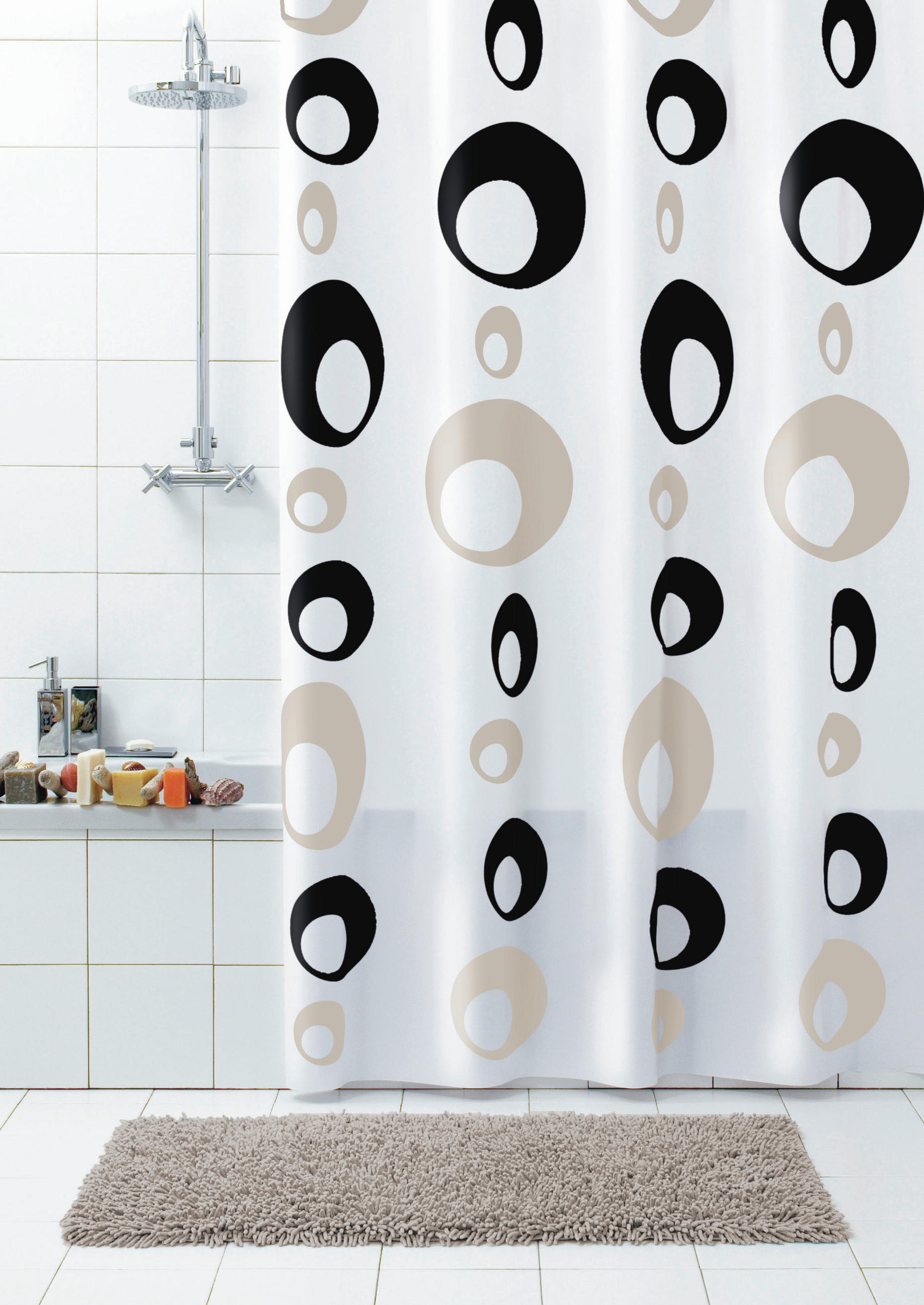 SPRCHOVÝ ZÁVES, 180/200 cm - čierna/biela, Basics, plast (180/200cm) - Grund