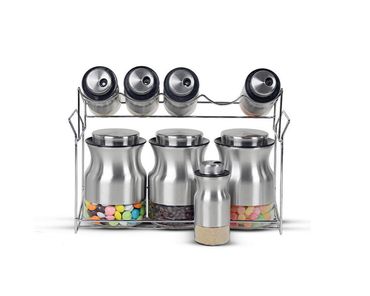 GEWÜRZGLAS-SET - Edelstahlfarben, Basics, Glas/Metall