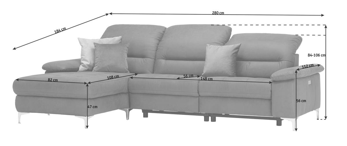 ECKSOFA in Mikrofaser Anthrazit  184/280 cm  - Anthrazit, Design, Textil (184/280cm) - Pure Home Comfort