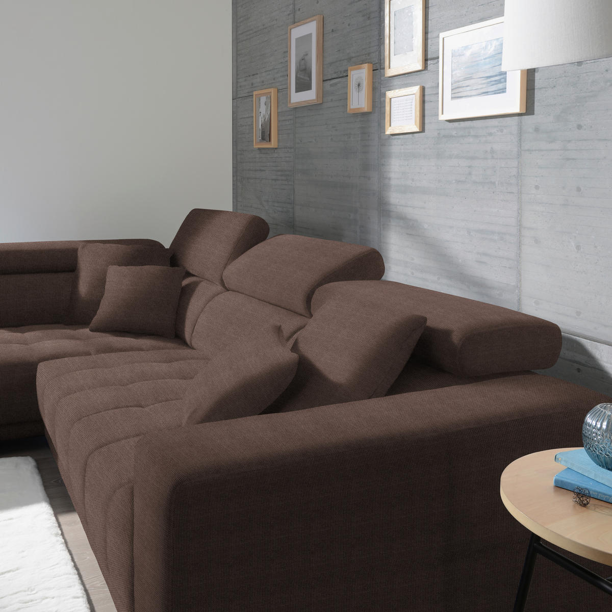 ECKSOFA in Mikrofaser Hellbraun  - Chromfarben/Hellbraun, Design, Textil/Metall (207/301cm) - Xora