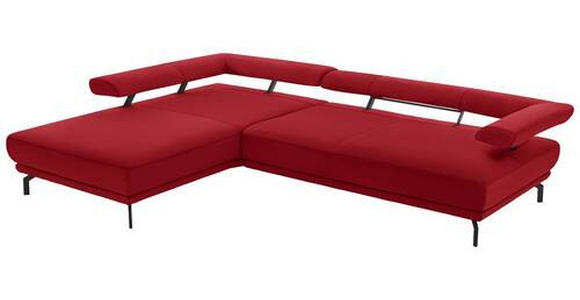 ECKSOFA in Echtleder Rot 224/305 cm - Rot/Schwarz, Design, Leder/Metall (224/305cm) - Dieter Knoll