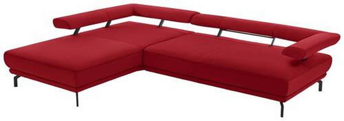 ECKSOFA in Echtleder Rot  - Rot/Schwarz, Design, Leder/Metall (224/305cm) - Dieter Knoll
