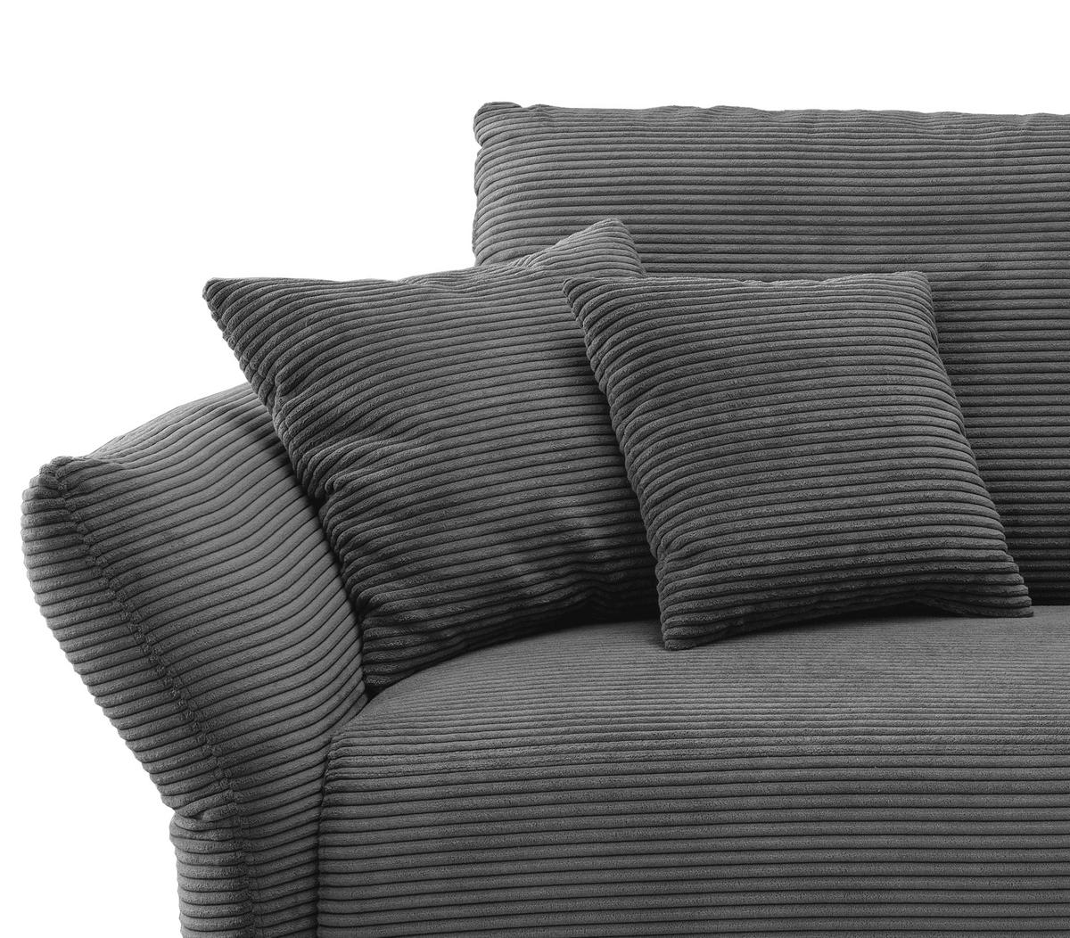 ECKSOFA Grau Cord  - Schwarz/Grau, Design, Textil/Metall (256/294cm) - Livetastic