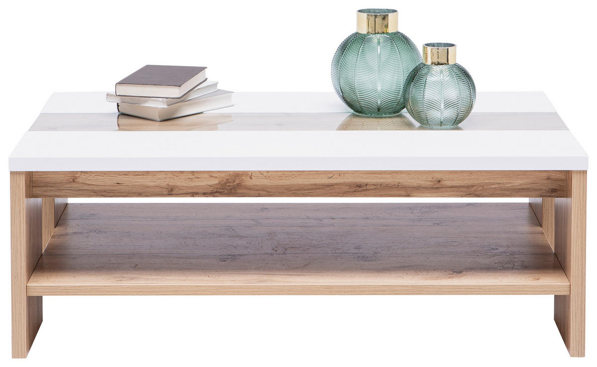 COUCHTISCH in Glas, Holzwerkstoff 110/65/40 cm  - Eichefarben/Weiß, KONVENTIONELL, Glas/Holzwerkstoff (110/65/40cm) - Hom`in