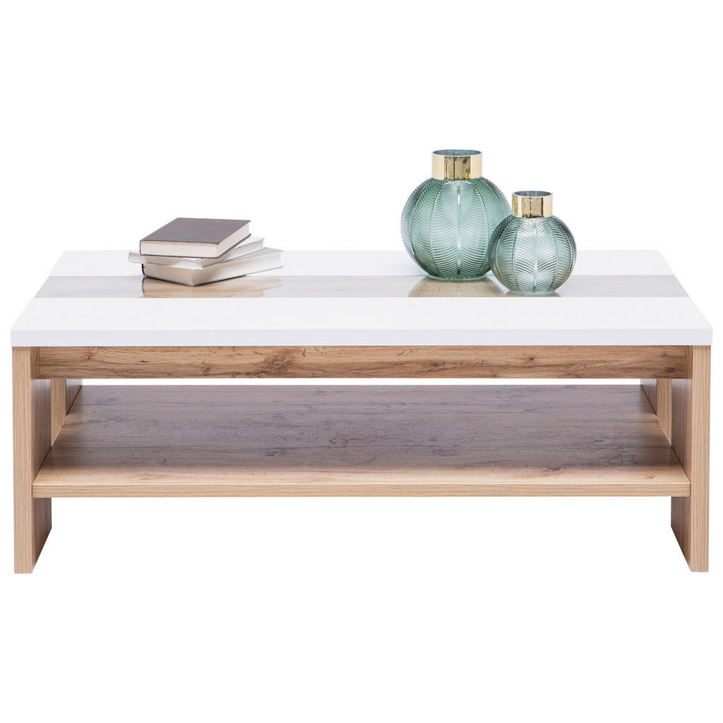 Thumbnail - Hom`in Couchtisch, Weiß, Eiche, Glas, Holzwerkstoff, rechteckig, eckig, 65x40x110 cm, Wohnzimmer, Wohnzimmertische, Couc...