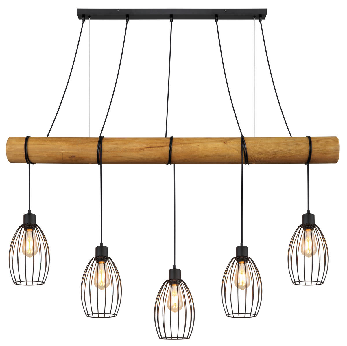 HÄNGELEUCHTE Berti 140/16/150 cm  - Schwarz/Braun, Design, Holz/Kunststoff (140/16/150cm) - Globo