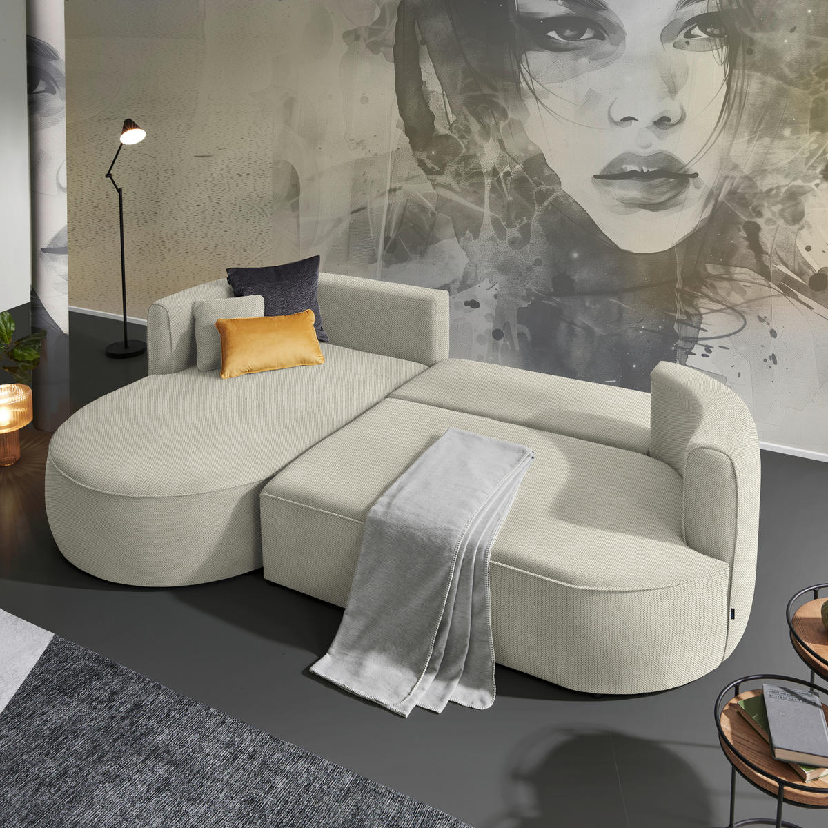 ECKSOFA in Webstoff Creme  - Creme/Schwarz, Modern, Kunststoff/Textil (284/183cm) - Welnova
