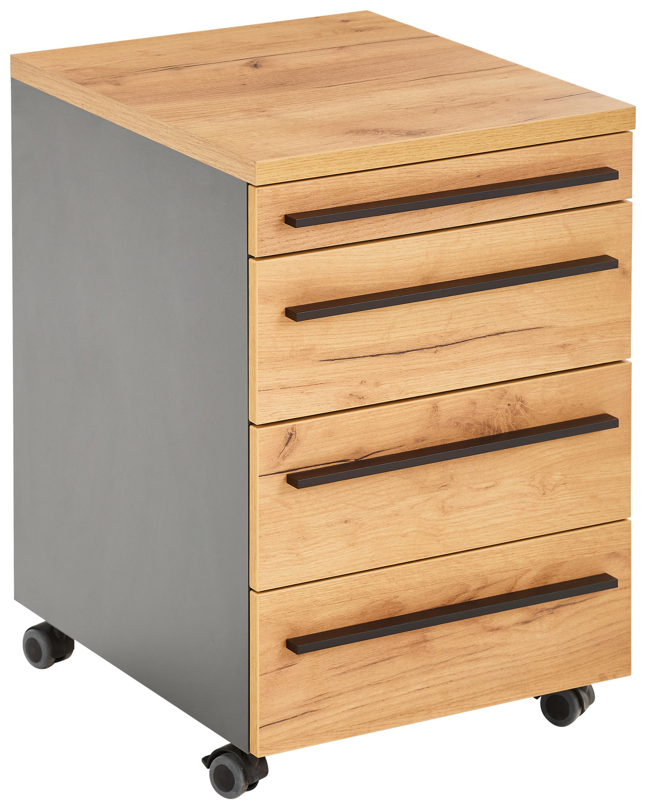 ROLLCONTAINER Graphitfarben, Eichefarben  - Eichefarben/Schwarz, MODERN, Holzwerkstoff/Kunststoff (42/61/49cm) - Novel