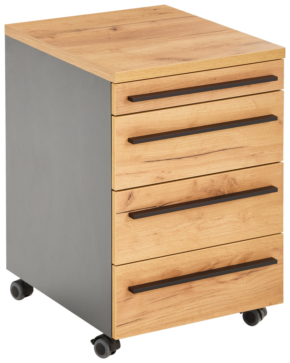 ROLLCONTAINER Graphitfarben, Eichefarben  - Eichefarben/Schwarz, MODERN, Holzwerkstoff/Kunststoff (42/61/49cm) - Novel