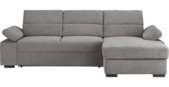 ECKSOFA inkl.Funktionen Hellgrau Webstoff Bettkasten, Schlaffunktion, Rücken echt  - Dunkelbraun/Hellgrau, Design, Kunststoff/Textil (258/166cm) - Cantus