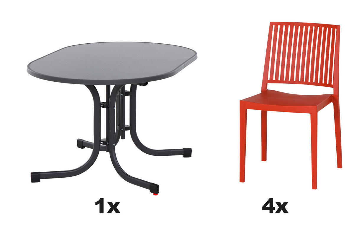 GARTENGARNITUR 3-teilig Stahl  - Rot, Basics, Kunststoff/Metall (90/80/140cm) - Siena Garden