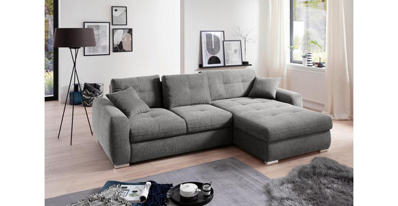 ECKSOFA in Mikrofaser Grau  276/193 cm  - Chromfarben/Grau, MODERN, Kunststoff/Textil (276/193cm) - Hom`in