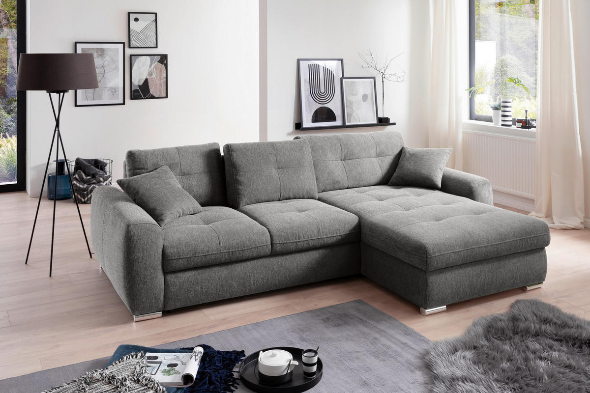 ECKSOFA in Mikrofaser Grau  - Chromfarben/Grau, Modern, Kunststoff/Textil (276/193cm) - Hom`in