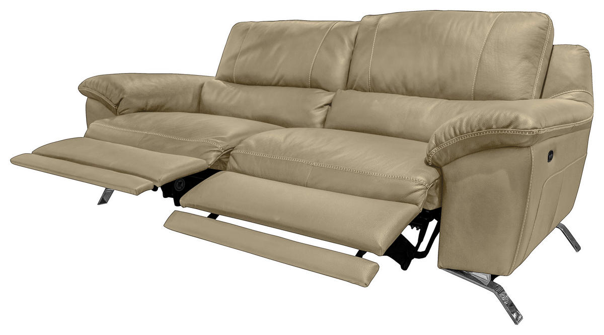 2,5-SITZER Kombination Echtleder/Lederlook Greige  - Greige/Silberfarben, Design, Leder/Metall (216/97/95-151cm) - Livetastic