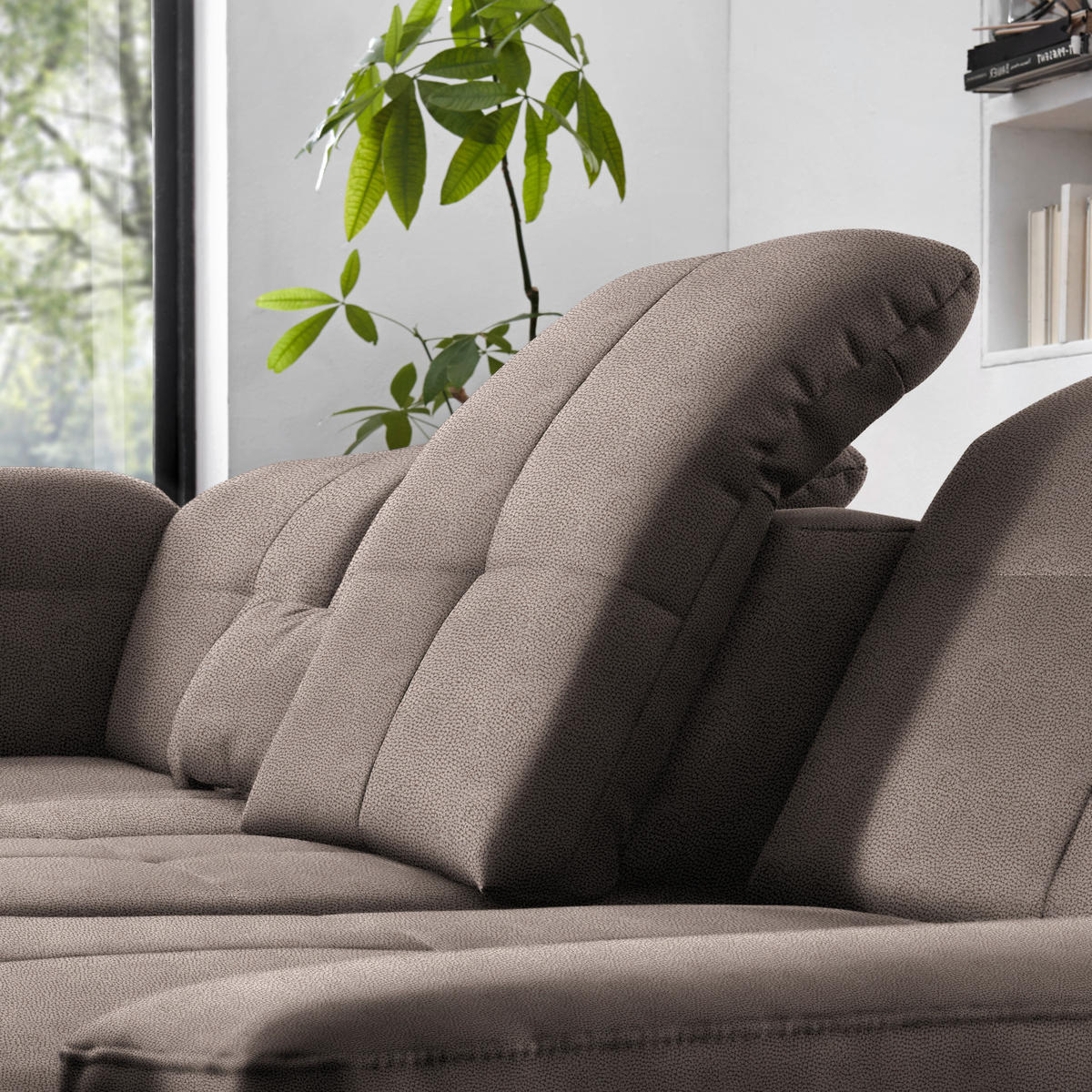 WOHNLANDSCHAFT  in Mikrofaser Graubraun  - Chromfarben/Graubraun, Design, Holzwerkstoff/Textil (260/371/195cm) - Beldomo Style