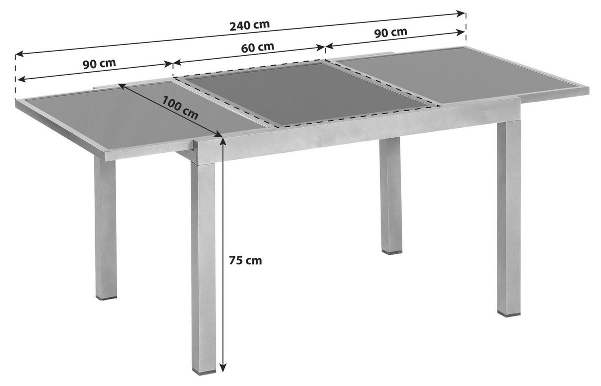 GARTENTISCH 180/100/75 cm Metall rechteckig  - Graphitfarben/Braun, MODERN, Glas/Metall (180/100/75cm) - Gardenson