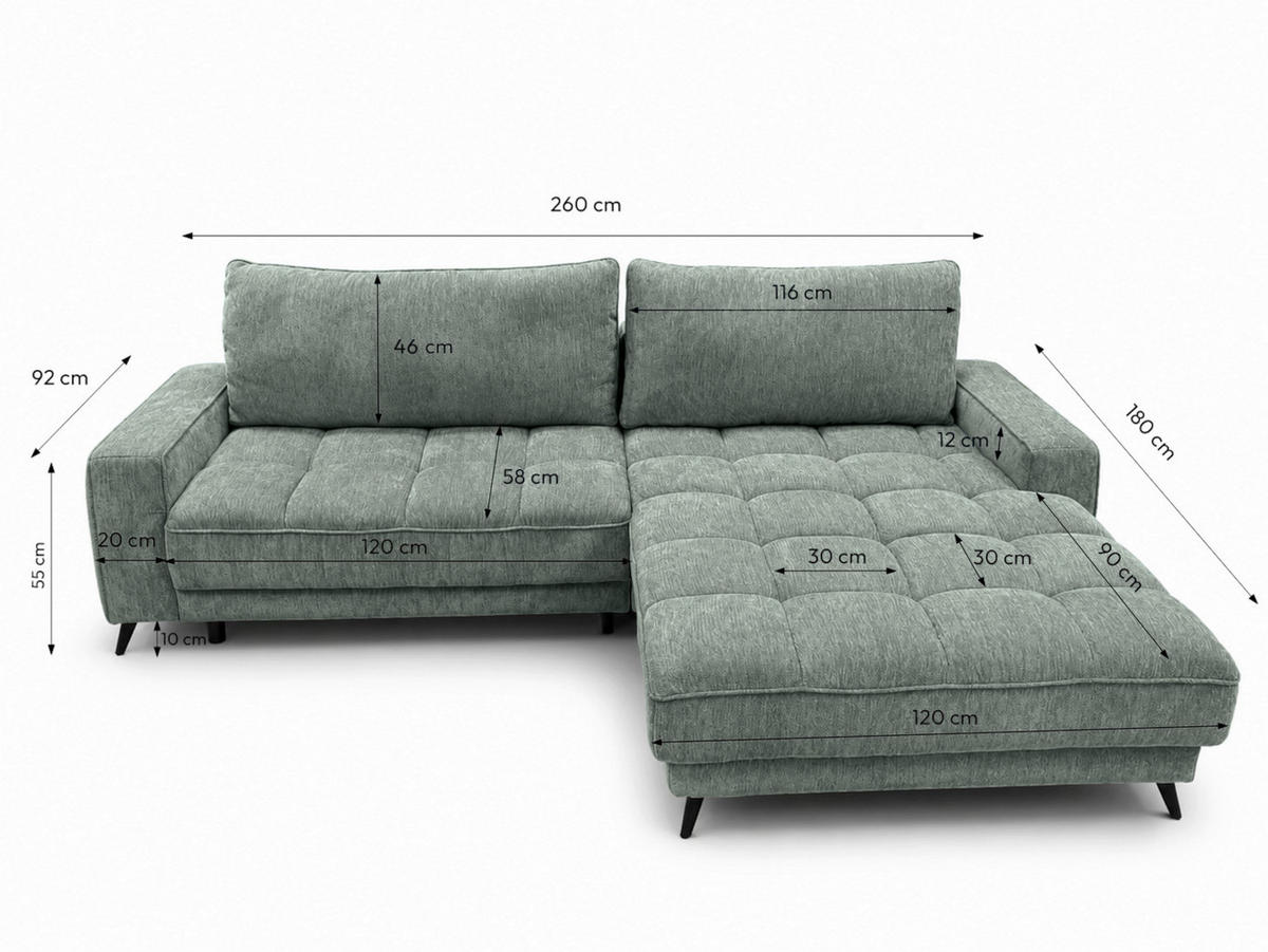  in Chenille Graugrün  - Schwarz/Graugrün, Design, Kunststoff/Textil (260/180cm) - Cantus
