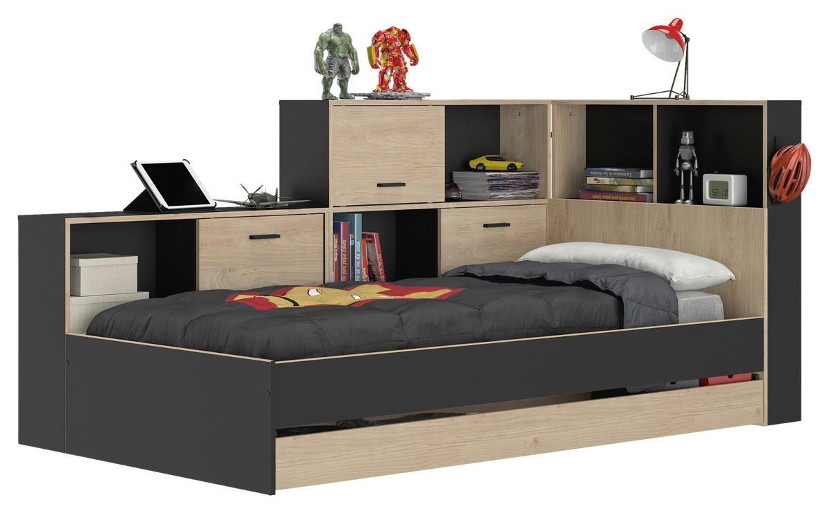 STAURAUMBETT 90/200 cm  in Schwarz, Kastanienfarben  - Kastanienfarben/Schwarz, MODERN, Holzwerkstoff (90/200cm) - MID.YOU