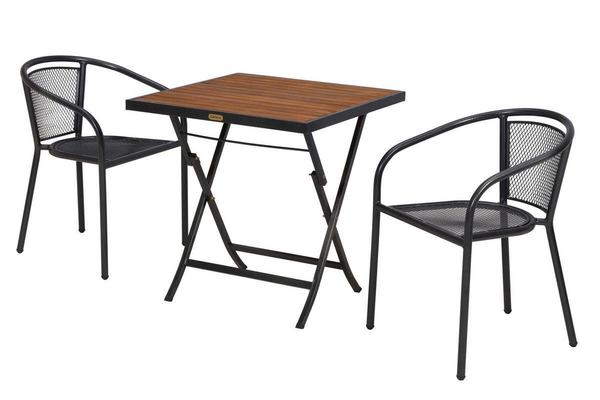 BALKONSET Graphitfarben 3-teilig  - Graphitfarben, KONVENTIONELL, Holz/Metall - Gardenson