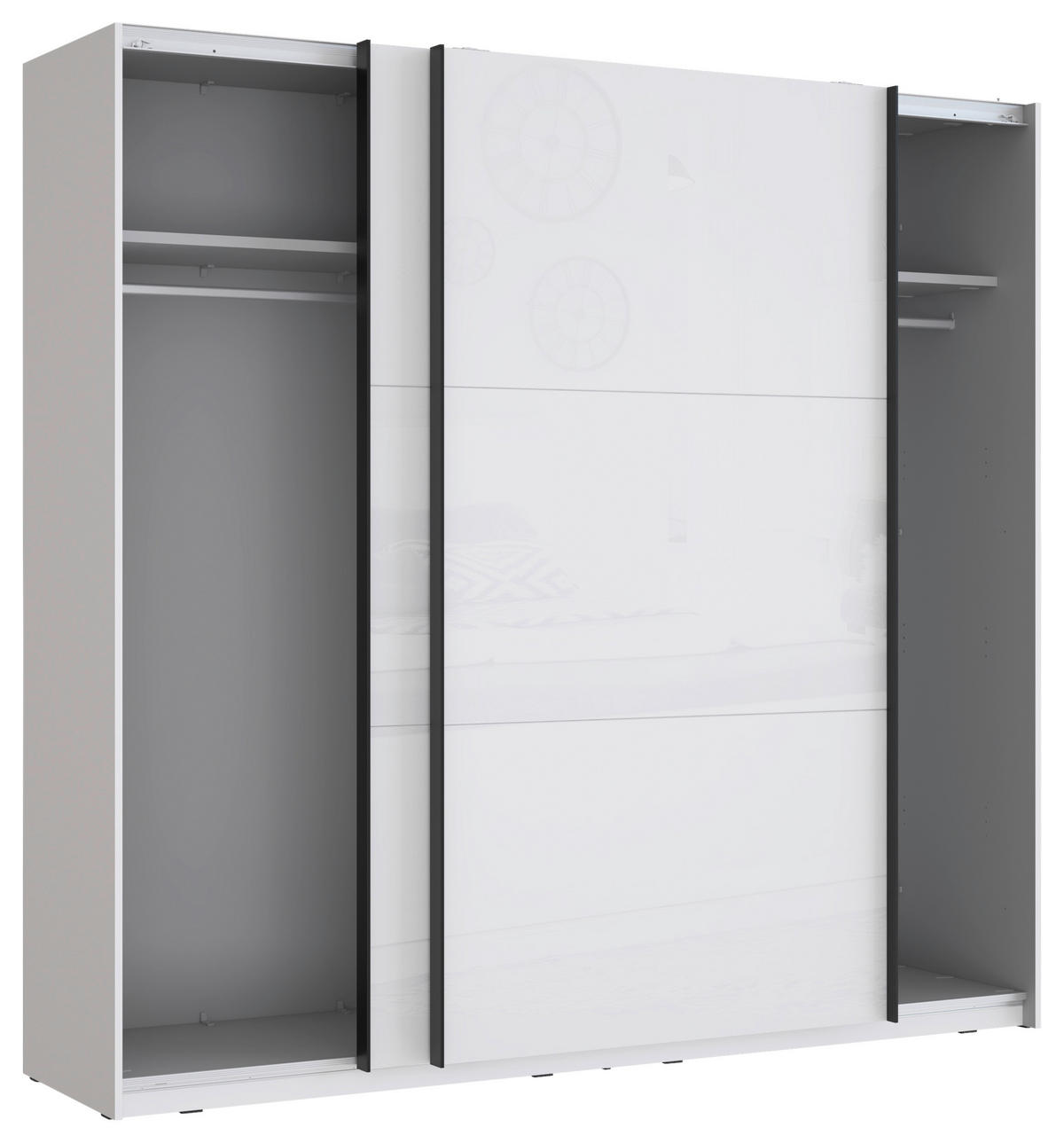 SKŘÍŇ S POSOUVACÍMI DVEŘMI, bílá, vysoce lesklá bílá, 220,1/209,7/61,2 cm - bílá/černá, Moderní, kov/kompozitní dřevo (220,1/209,7/61,2cm) - home24