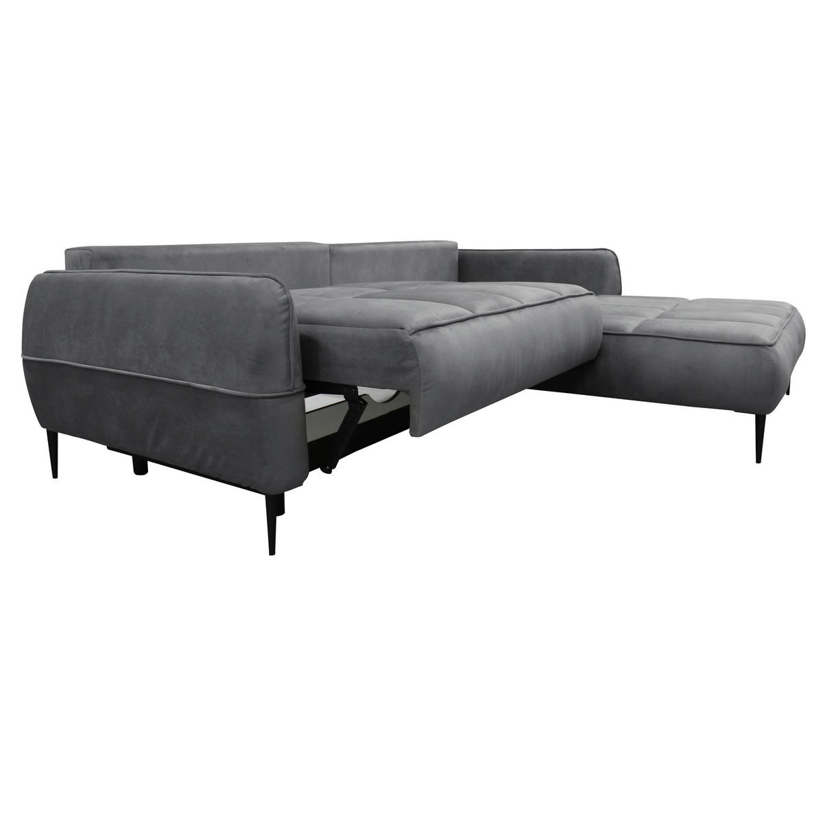 ECKSOFA in Velours Grau  260/189 cm  - Schwarz/Grau, Design, Textil/Metall (260/189cm) - MID.YOU