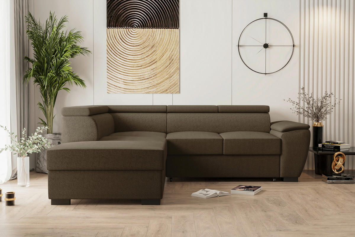 ECKSOFA Braun Flachgewebe  - Schwarz/Braun, KONVENTIONELL, Kunststoff/Textil (220/266cm) - Carryhome