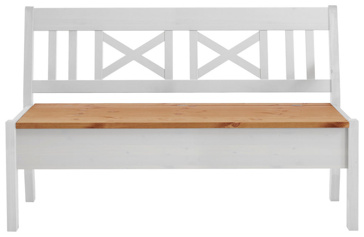 SITZBANK 148/93/58 cm Weiß, Laugenfarbig Kiefer massiv  - Laugenfarbig/Weiß, ROMANTIK / LANDHAUS, Holz (148/93/58cm) - Boxxx